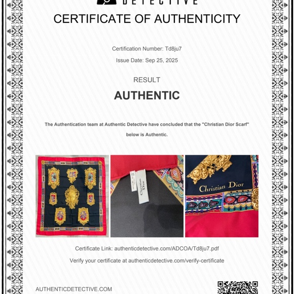 Christian Dior Silk Scarf w/ COA Baroque Frame Print– Black Red Gold– Authentic - Picture 2 of 9
